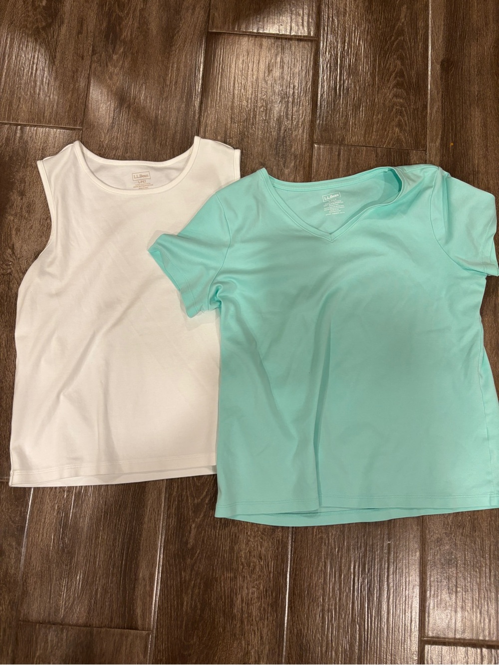 L.L. Bean White Tank & Aqua Short-Sleeve Tee Set Womens Size L Petite Cotton